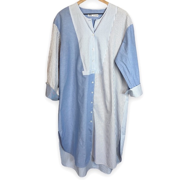 ZARA Patchwork Shirtdress Long Sleeves - Picture 3 of 10